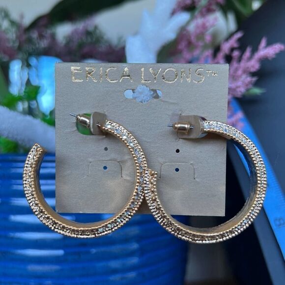 Gold/Crystal C Hoop Erica Lyons Fashion Earrings - Picture 3 of 9
